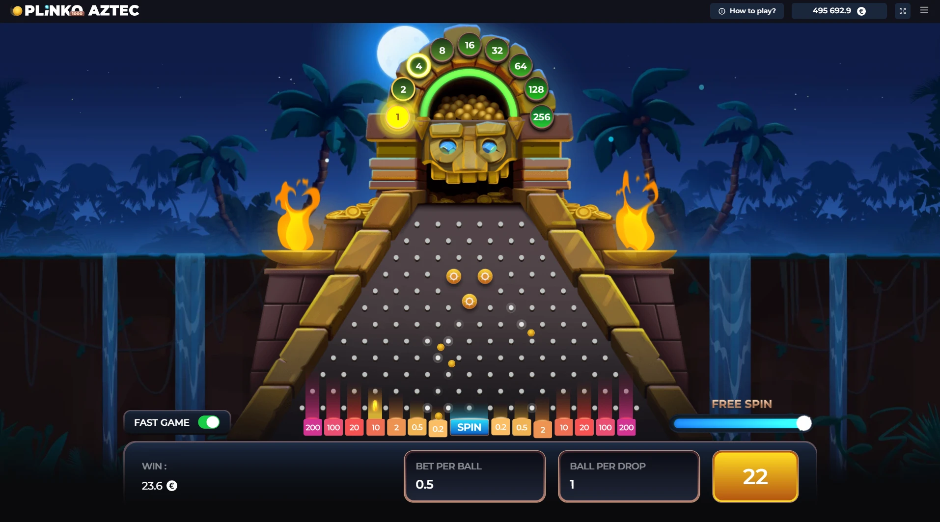 Bonus game en Plinko Aztec 1000